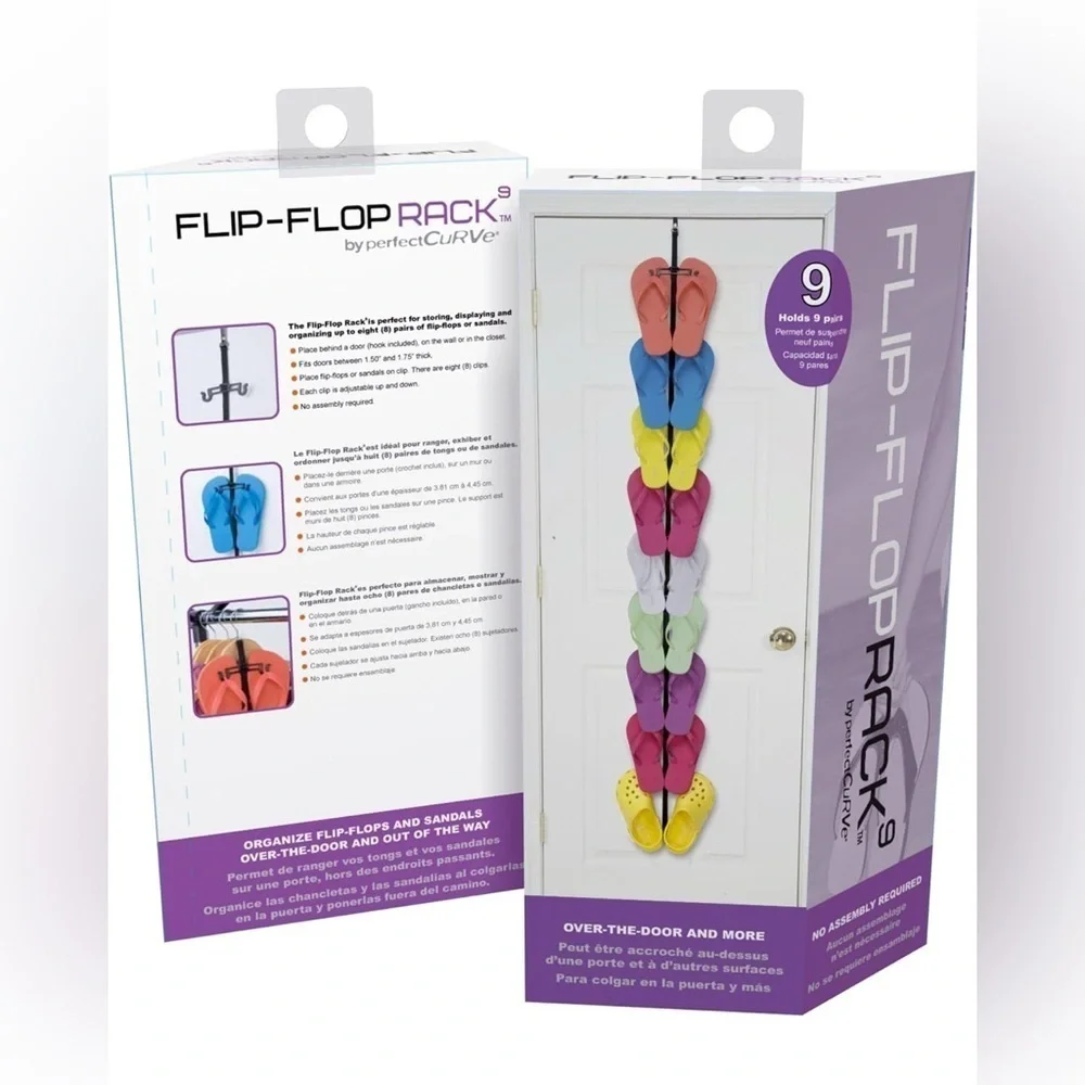 Over Door Flip Flop Organizer Holds 9 Pairs Space Saving Shoe Rack Black